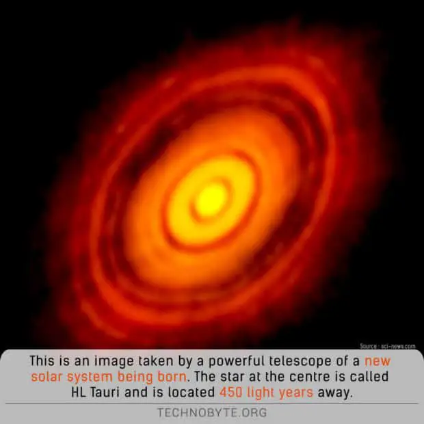 mind blowing fact and image of a new solar system being born with a sun known as HL tauri