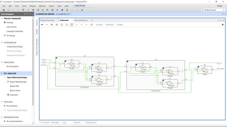 Verilog Code for Half and Full Subtractor using Structural Modeling